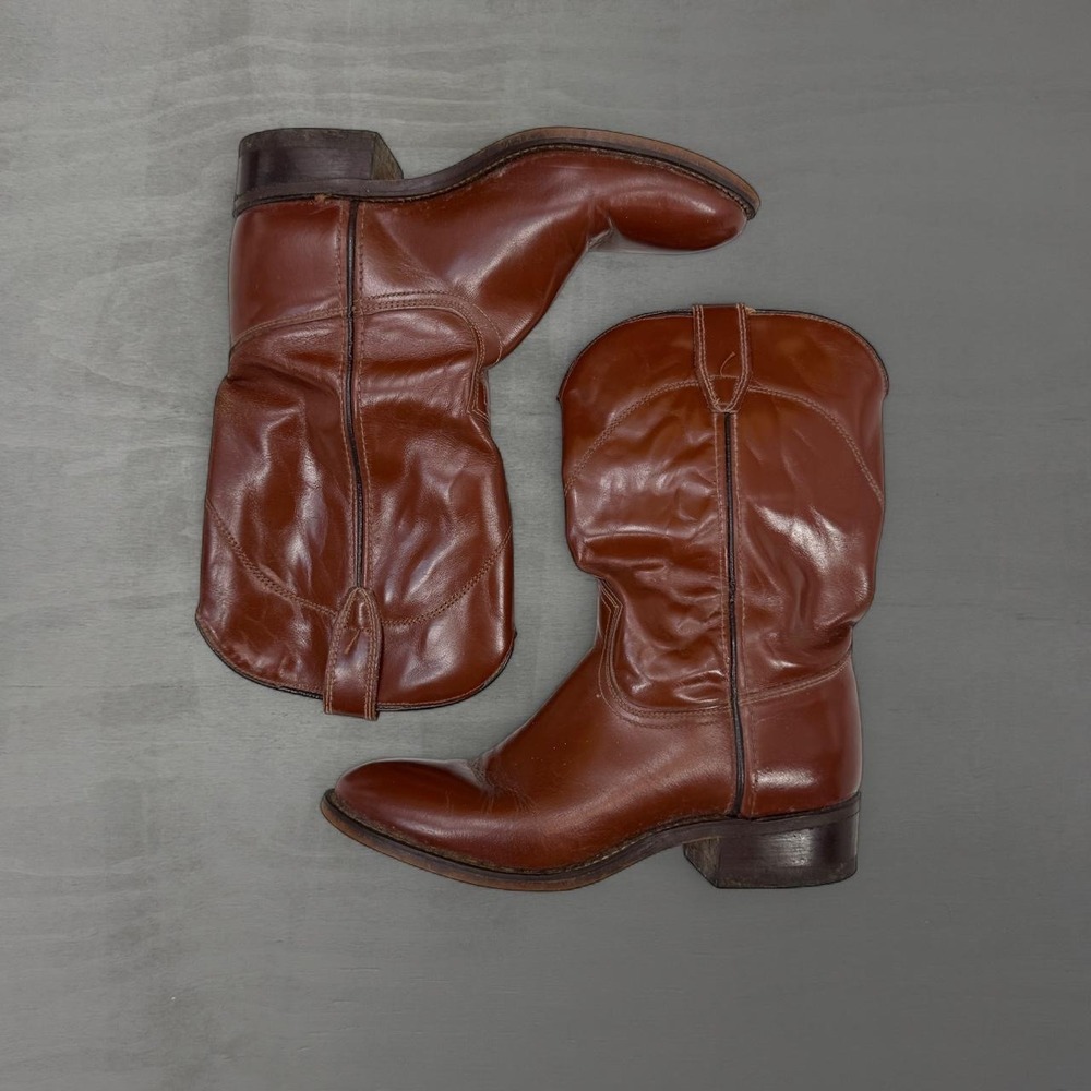 Acme Cowboy Boots Women's Cognac Brown Leather Western Mid Calf 5B
